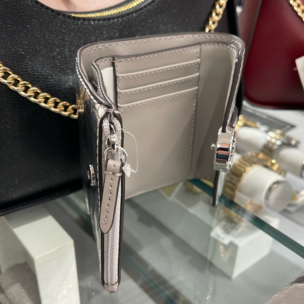 MICHAEL KORS CARMEN MEDIUM LOGO AND FAUX LEATHER WALLET 
SILVER 
NWT - Picture 13 of 16